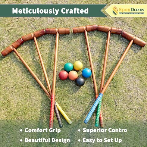 SpexDarxs 35’’ Deluxe Croquet Set, Six Player Croquette Game with Premium Wooden Mallets, Colored Balls, Wickets, Stakes, Carrying Bag, Outdoor Family Games for Lawn/Backyard/Park in Kuwait