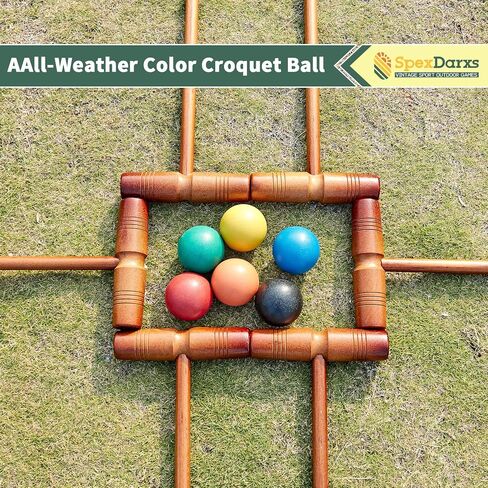SpexDarxs 35’’ Deluxe Croquet Set, Six Player Croquette Game with Premium Wooden Mallets, Colored Balls, Wickets, Stakes, Carrying Bag, Outdoor Family Games for Lawn/Backyard/Park in Kuwait