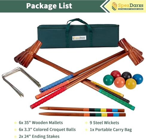 SpexDarxs 35’’ Deluxe Croquet Set, Six Player Croquette Game with Premium Wooden Mallets, Colored Balls, Wickets, Stakes, Carrying Bag, Outdoor Family Games for Lawn/Backyard/Park in Kuwait