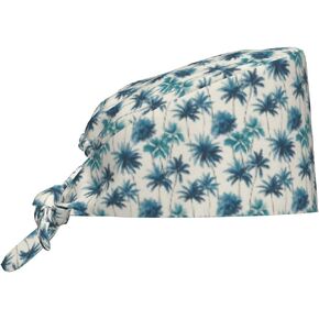 Tropical Blue Palm Tree A Print Scrub Caps Women Men, Nurse Cap Surgical Caps Scrub Hats for Women Men, Adjustable Working Cap with Sweatband in Kuwait