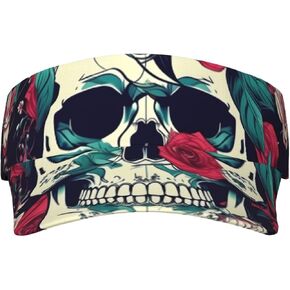 Flowers Skull Ornamental Print Sports Sun Visor Hats Adjustable Running Golf Tennis Sun Cap for Women Men Black in Saudi Arabia