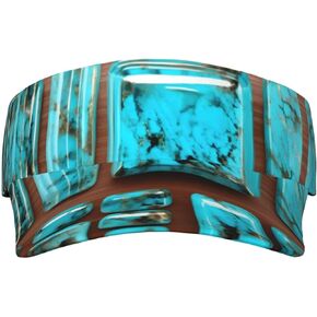 Bright Aqua Blue Turquoise Print Sports Sun Visor Hats Adjustable Running Golf Tennis Sun Cap for Women Men in Saudi Arabia