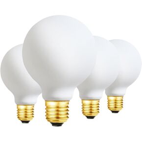 لمبة الإضاءة G25 LED E26 قاعدة مات أوبال بورسلين أبيض ناعم 3000K عكس الضوء إديسون 6 وات لمبة LED كروية، 600 لومن، ما يعادل 60 وات، زجاج بلوري خارجي، لمبة إضاءة LED اديسون غلوب G80 عتيقة، 4 عبوات. in Kuwait
