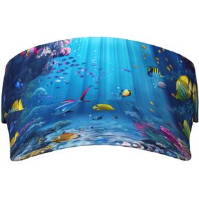 Colorful Ocean Theme Print Sports Sun Visor Hats Adjustable Running Golf Tennis Sun Cap for Women Men in Saudi Arabia