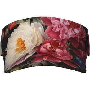 Garden Peony Print Sports Sun Visor Hats Adjustable Running Golf Tennis Sun Cap for Women Men Black in Saudi Arabia