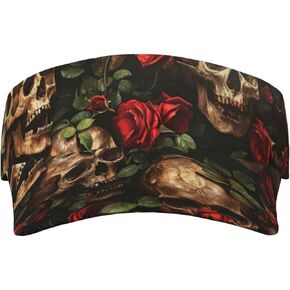 Skull and Red Rose Print Sports Sun Visor Hats Adjustable Running Golf Tennis Sun Cap for Women Men in Saudi Arabia
