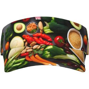 Healthy Food Print Sports Sun Visor Hats Adjustable Running Golf Tennis Sun Cap for Women Men Black in Saudi Arabia
