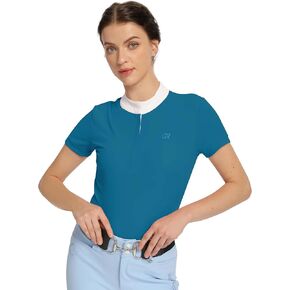 Women's Equestrian Show Shirt, Quarter Zip Short Sleeve Riding Top, Breathable Horse Riding Performance Shirt in Saudi Arabia