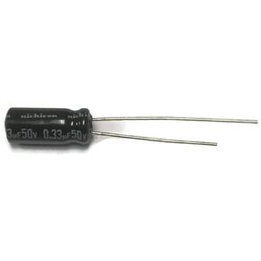 Set of 10, Nichicon 105°C Electrolytic Capacitor 0.33uF 50V (0.33 mfd 50V) 20% Radial, 3/16"x 1/2" (5x12mm) in Kuwait