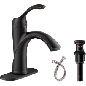 Oil Rubbed Bronze Bathroom Faucet 1 Hole One-Handle Lever Bathroom Sink Faucets Bath Rustic Lavatory Basin Mixer Tap with Pop Up Drain with Overflow Supply Hose ORB by Homevacious in Saudi Arabia