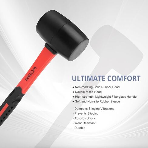 16 oz Rubber Mallet Hammer with Double Faced Solid Head and Soft Grip Fiberglass Handle in Kuwait