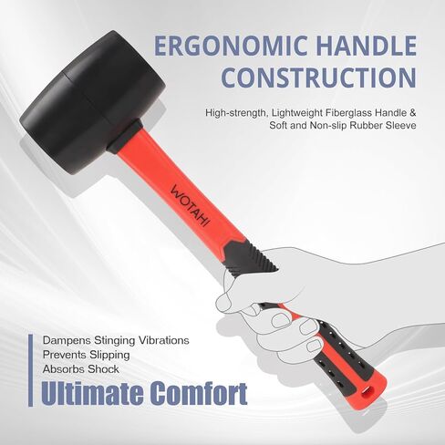 16 oz Rubber Mallet Hammer with Double Faced Solid Head and Soft Grip Fiberglass Handle in Kuwait