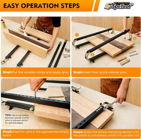 SpeTool 48 inch Panel Clamp 1 Pack, 4-Way Pressure Steel Parallel Clamp for Dining Tabletops, Wide Doors, Woodwork, Adjustable Parallelogram Couplers, Cutting Board Clamps for Precision Projects in Kuwait