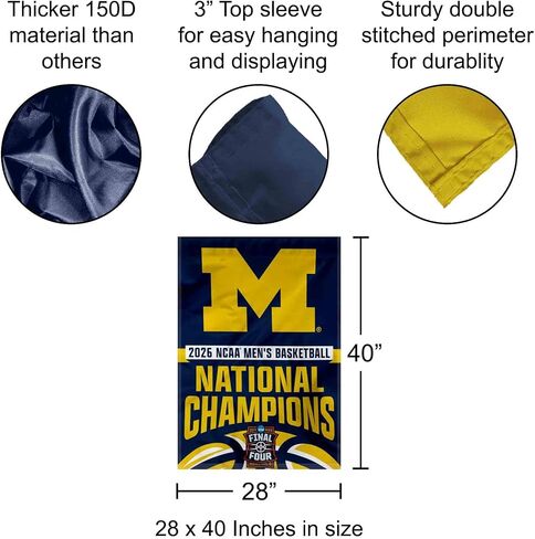 Michigan Team University Wolverines Basketball 2026 National Champions Banner Vertical Flag in Kuwait