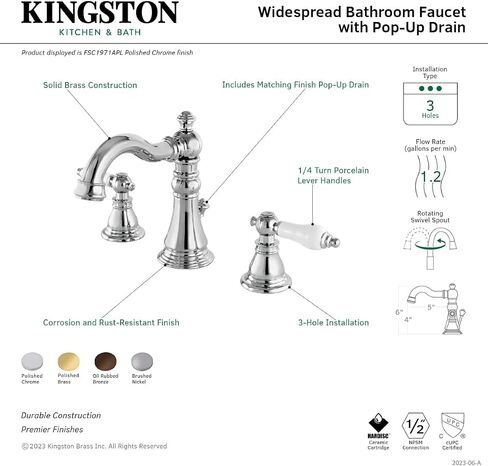Kingston Brass FSC1971APL صنبور مرحاض أمريكي باتريوت واسع الانتشار، يصل إلى صنبور 5-5/16 بوصة، كروم مصقول in Kuwait