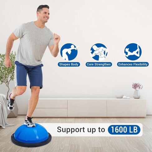 IDEALHOUSE 23 بوصة نصف كرة تمرين، مدرب كرة توازن مع أشرطة مقاومة، كرة بوسو غير قابلة للانزلاق بوزن 1600 رطل لتدريب القوة، معدات ثبات لتمارين الجسم في صالة الألعاب الرياضية المنزلية ومعدات البيلاتيس in Kuwait