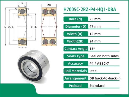 7005 H7005C 2RZ P4 HQ1 DB A 25x47x12 محامل الاتصال الزاوي مختومة سرعة المغزل SI3N4 السيراميك Bal 1 قطعة in Kuwait