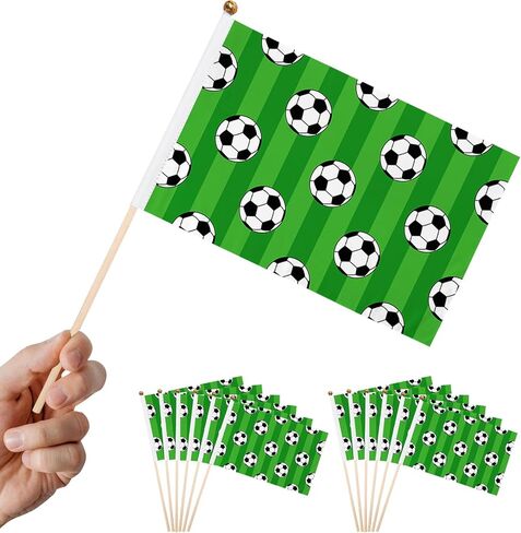 12 Pack Soccer Ball On Green Stripes Mini Flags Inserted on Stick Small Mini Handheld Flag 5 x 8 Inch for Club Sports Celebration Parades Decor with Safety Spear Top in Kuwait