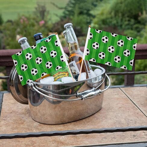 12 Pack Soccer Ball On Green Stripes Mini Flags Inserted on Stick Small Mini Handheld Flag 5 x 8 Inch for Club Sports Celebration Parades Decor with Safety Spear Top in Kuwait