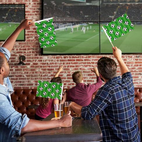 12 Pack Soccer Ball On Green Stripes Mini Flags Inserted on Stick Small Mini Handheld Flag 5 x 8 Inch for Club Sports Celebration Parades Decor with Safety Spear Top in Kuwait