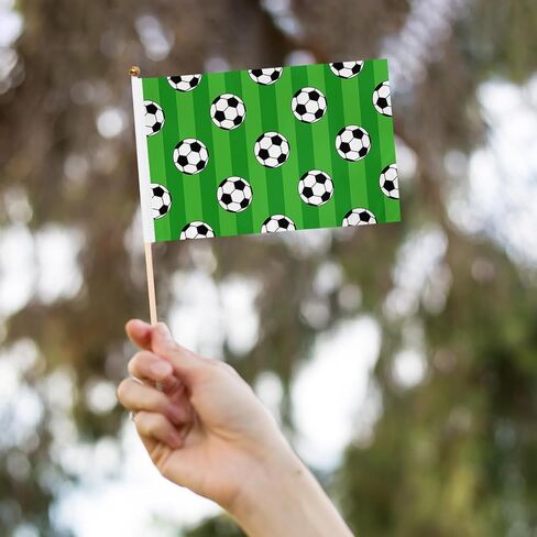 12 Pack Soccer Ball On Green Stripes Mini Flags Inserted on Stick Small Mini Handheld Flag 5 x 8 Inch for Club Sports Celebration Parades Decor with Safety Spear Top in Kuwait
