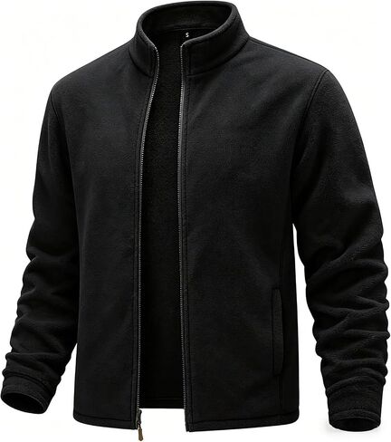 Men's Stand Collar Full Zip Polar Fleece Jacket Lightweight Warm Long Sleeve Coat With Pockets For Fall Winter in Kuwait