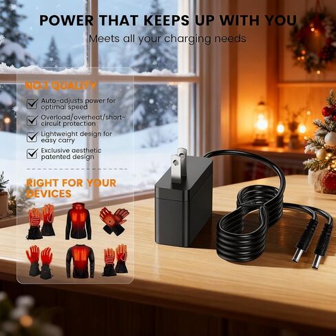 7V / 7.4V Heating Vest Battery Charger Compatible with Gerbing Dual Heated Vest/Heating Gloves/Seat Cushion/Jacket, for Gyde Charges 2 Batteries Replacement 8.4V 1.2A G0715U Power Adaptor Cord in Kuwait