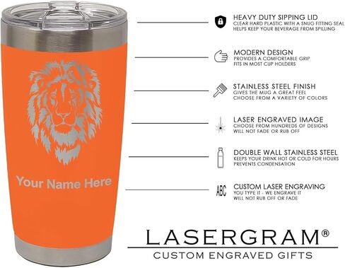 كوب LaserGram مخصص سعة 20 أونصة، يوم الموتى (برتقالي) | هدية محفورة، ستانلس ستيل معزول بالفراغ، محفورة بالليزر باسمك in Kuwait