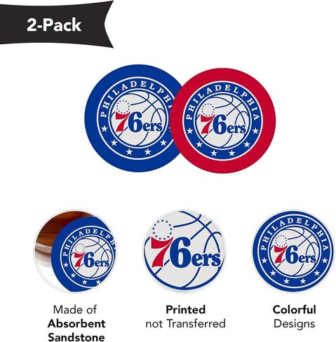 مجموعة منتجات مرخصة مكونة من قطعتين من ديزرت كاكتوس فيلادلفيا 76ers لإكسسوارات السيارات فيلي إن بي إيه لدوري كرة السلة من الحجر الرملي الماص (كوستر السيارة أ) in Kuwait