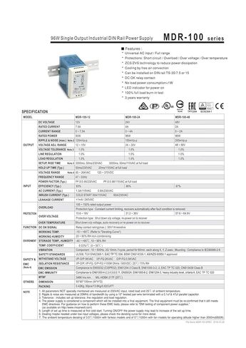 السكك الحديدية 100 واط إخراج واحد تحويل التيار الكهربائي MDR-100-12 MDR-100-24 MDR-100-48(MDR-100-48) in Kuwait