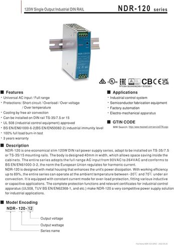 NDR-120 تحويل التيار الكهربائي 220 فولت NDR-120-12 NDR-120-24 NDR-120-48(Ndr-120-12) in Kuwait