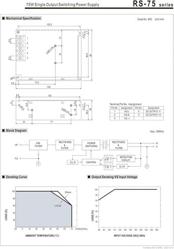 RS-75 Switching Power Supply 75W Single Output DC 3.3V 5V 12V 15V 24V 48V(Rs-75-24) in Kuwait