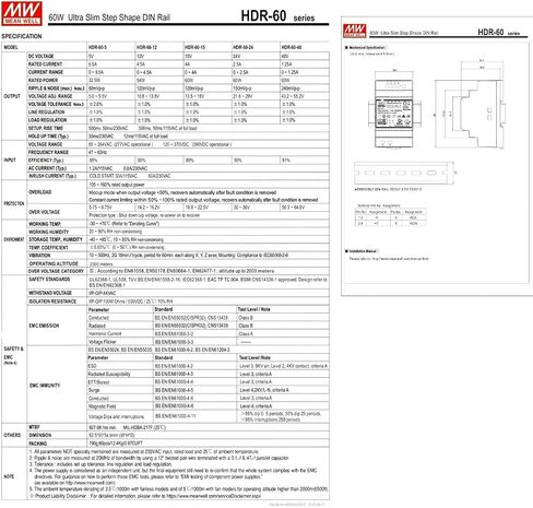 HDR-60-15 60W 15V 4A DIN مزود طاقة السكك الحديدية، عرض نحيف للغاية 52.5 مم، مدخل عالمي 85-264VAC للاستخدام العالمي، كفاءة عالية 91% للوحات التحكم PLC، وأجهزة استشعار المصنع وأنظمة التشغيل الآلي in Kuwait
