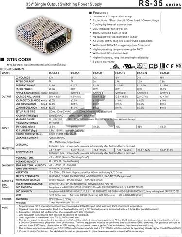 سلسلة RS-35 تحويل التيار الكهربائي RS-35-3.3 RS-35-5 RS-35-12 RS-35-15 RS-35-24 RS-35-48(RS-35-3.3) in Kuwait