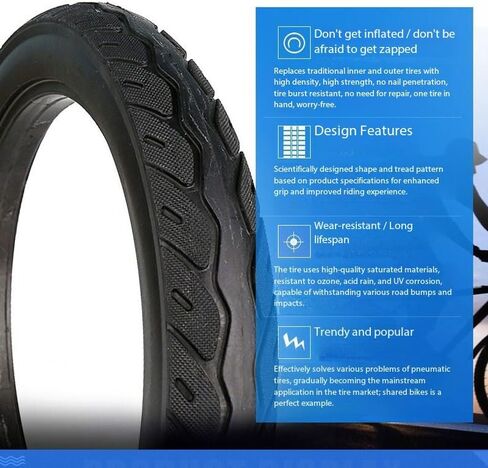Solid Bike Tires 26x1.95, 2 Pairs (2 Tires + Tire Levers) - Puncture Proof Airless Tire, Fits 26x1.5/1.75/2.0/2.125, Wear-Resistant for City Commuter & Mountain Bicycles in Kuwait
