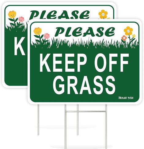 2PC Keep Off Grass Sign with Metal Stakes, 12.6"x9.4" - Corrugated Plastic Double Sided - Please Stay Off Dont Walk On Lawn Yard Sign in Kuwait
