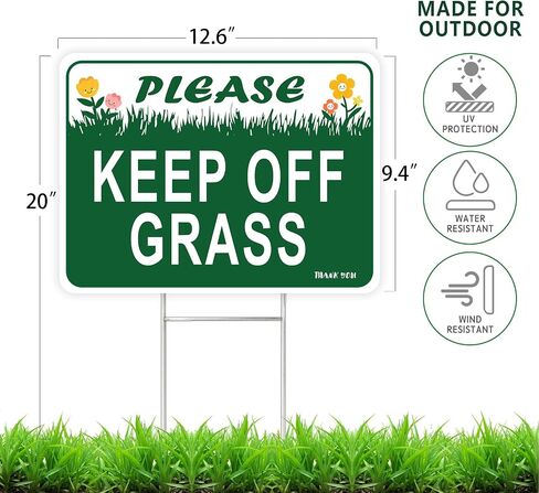 2PC Keep Off Grass Sign with Metal Stakes, 12.6"x9.4" - Corrugated Plastic Double Sided - Please Stay Off Dont Walk On Lawn Yard Sign in Kuwait