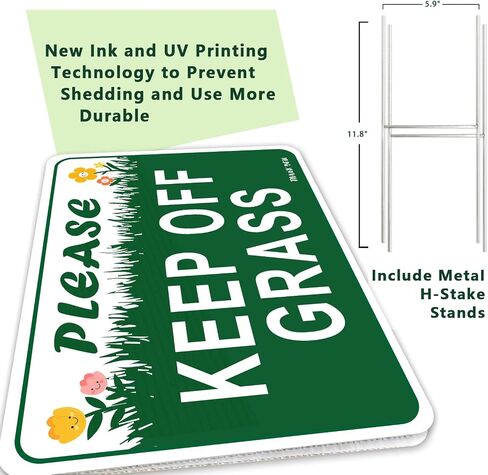 2PC Keep Off Grass Sign with Metal Stakes, 12.6"x9.4" - Corrugated Plastic Double Sided - Please Stay Off Dont Walk On Lawn Yard Sign in Kuwait