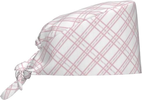 White Pink Stripes Print Scrub Caps Women Men, Nurse Cap Surgical Caps Scrub Hats for Women Men, Adjustable Working Cap with Sweatband in Kuwait