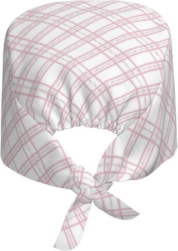 White Pink Stripes Print Scrub Caps Women Men, Nurse Cap Surgical Caps Scrub Hats for Women Men, Adjustable Working Cap with Sweatband in Kuwait