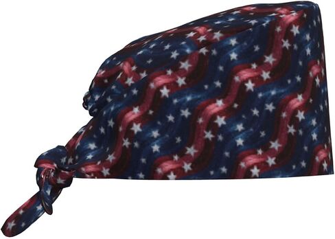 Patriotic Star Wave Pattern Print Scrub Caps Women Men, Nurse Cap Surgical Caps Scrub Hats for Women Men, Adjustable Working Cap with Sweatband Black in Kuwait
