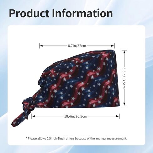Patriotic Star Wave Pattern Print Scrub Caps Women Men, Nurse Cap Surgical Caps Scrub Hats for Women Men, Adjustable Working Cap with Sweatband Black in Kuwait