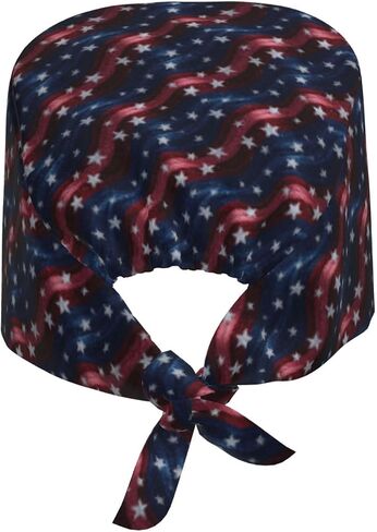 Patriotic Star Wave Pattern Print Scrub Caps Women Men, Nurse Cap Surgical Caps Scrub Hats for Women Men, Adjustable Working Cap with Sweatband Black in Kuwait