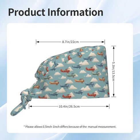 Retro Colorful Airplane Print Scrub Caps Women Men, Nurse Cap Surgical Caps Scrub Hats for Women Men, Adjustable Working Cap with Sweatband in Kuwait