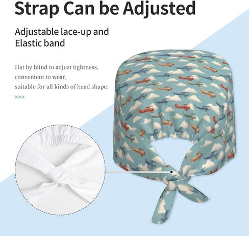 Retro Colorful Airplane Print Scrub Caps Women Men, Nurse Cap Surgical Caps Scrub Hats for Women Men, Adjustable Working Cap with Sweatband in Kuwait