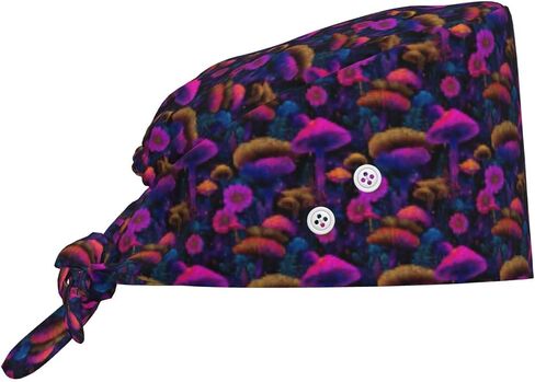 قبعات فرك مطبوعة على شكل زهور الفطر الوردي النيون للنساء والرجال، قبعة ممرضة قابلة للتعديل، قبعات جراحية قبعات فرك للنساء والرجال، قبعة عمل مع أزرار لتعليق أقنعة الوجه in Kuwait