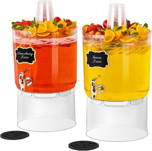2 Gallon Drink Dispensers for Parties 2 PACK with Stand | BPA-Free Plastic Beverage Dispensers, No-Drip Spigots & Multi-Function Lid for Punch, Lemonade, Iced Tea, Outdoor Parties in Kuwait