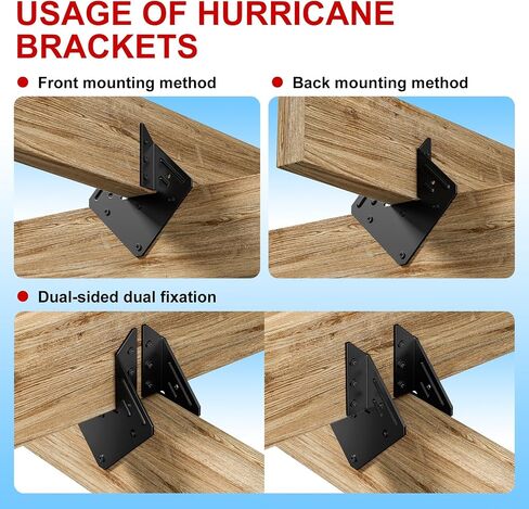 Black Hurricane Ties for Rafter 10PCS ，13 Gauge 2.0mmHeavy Duty Hurricane Straps，Heavy Duty Joist Hangers for Roofing Trusses Wood，Roofing Trusses 120 Screws in Kuwait