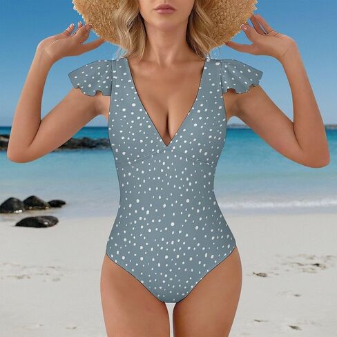 MARSVOVO Womens Fashion Print One Piece Swimsuits V Neck Ruffle Sleeve Backless Bathing Suits High Cut Slimming Swimwear in Kuwait