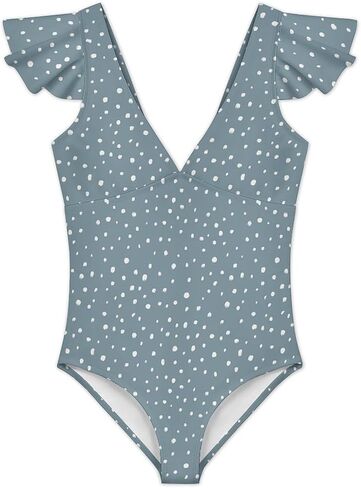 MARSVOVO Womens Fashion Print One Piece Swimsuits V Neck Ruffle Sleeve Backless Bathing Suits High Cut Slimming Swimwear in Kuwait